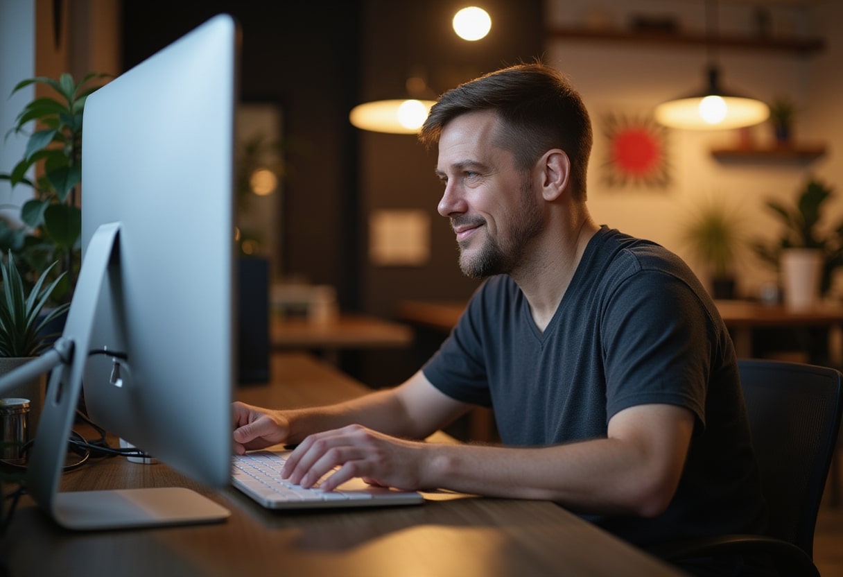 jj working on computer