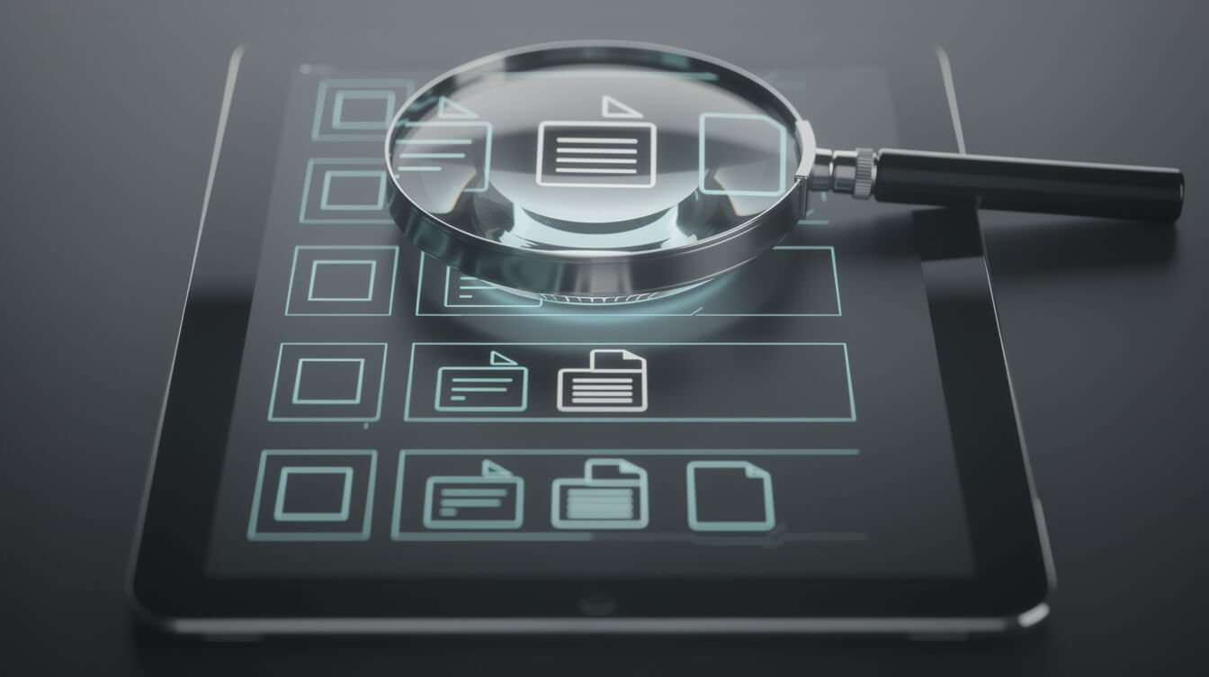 A magnifying glass over a checklist plan, reading a plan like an operator