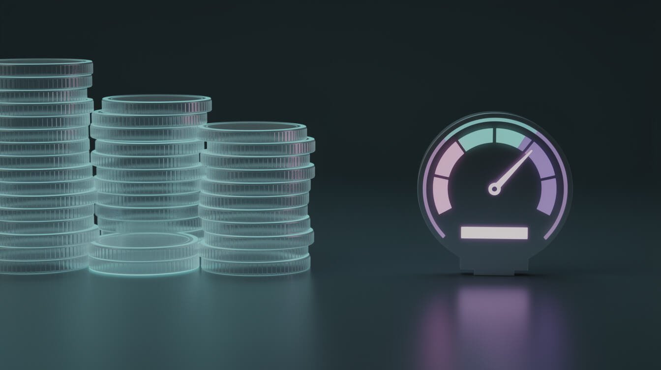 Low-cost meter and stacked coins representing no-code AI agent pricing