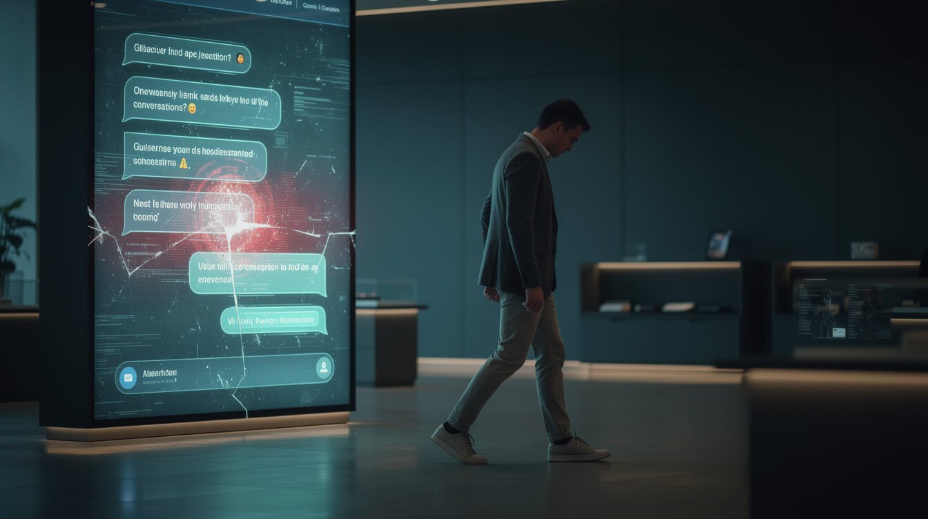 frustrated customer leaving because of a bad business chatbot