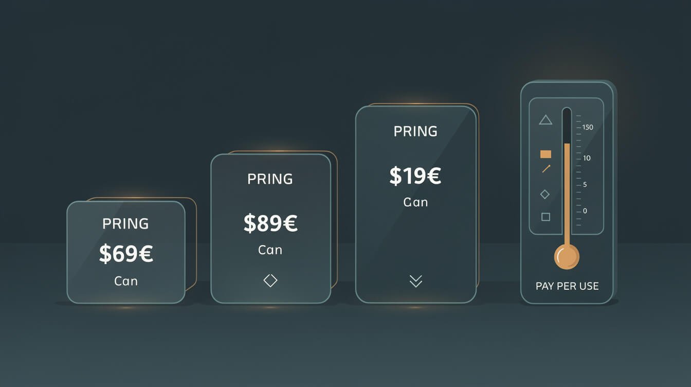 Ascending pricing tiers next to a pay-per-use meter