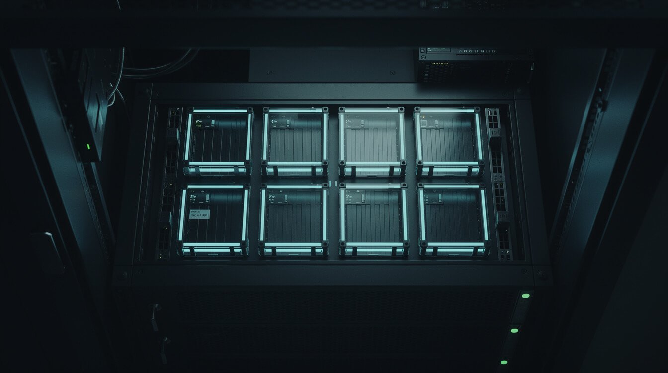 Ten containerised agents running on a schedule in a server rack