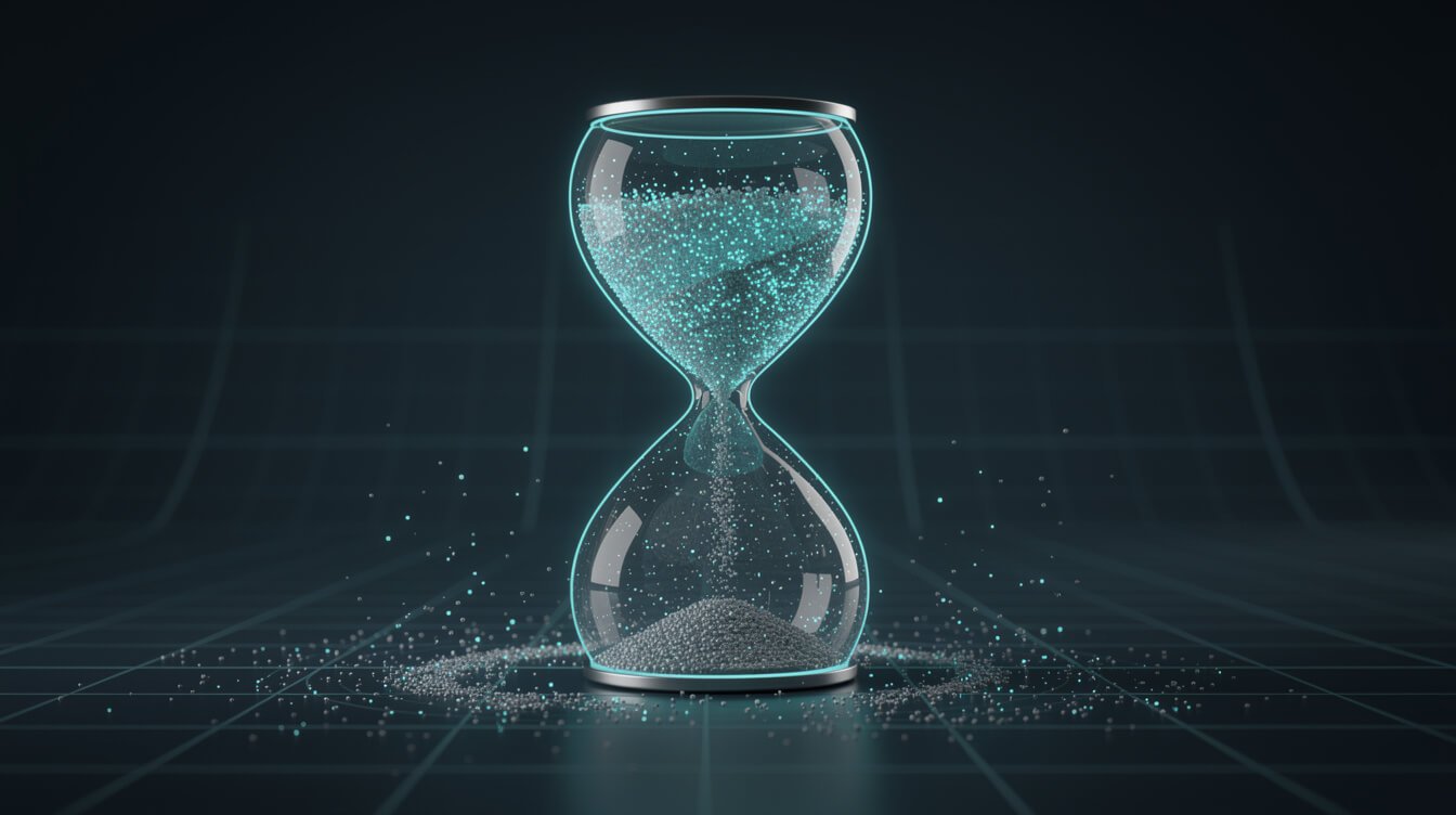 Dashboard findings decaying over time like grains in an hourglass