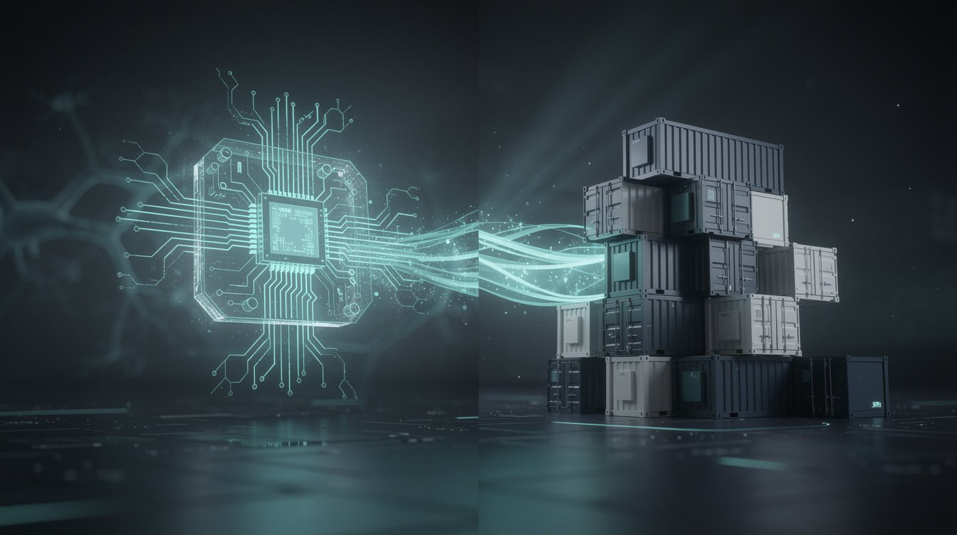 self-hosted ai server concept split between an AI model chip and a container runtime