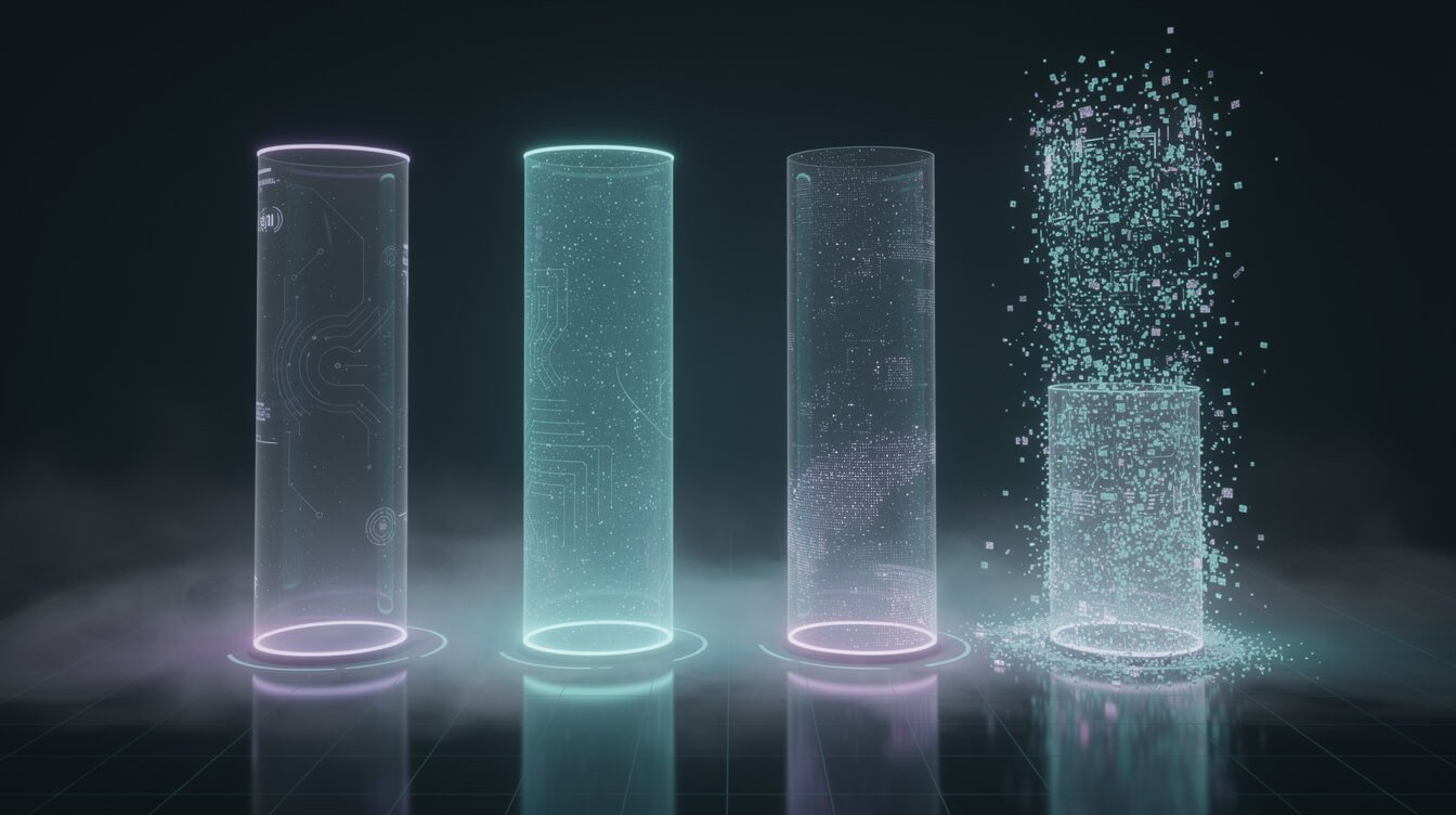 Four AI agency models with one dissolving into pixels