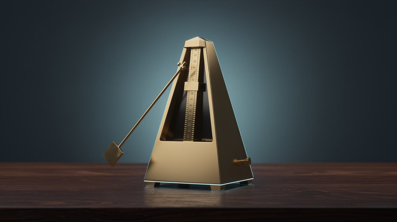 A brass metronome mid-swing, standing in for a fixed loop interval
