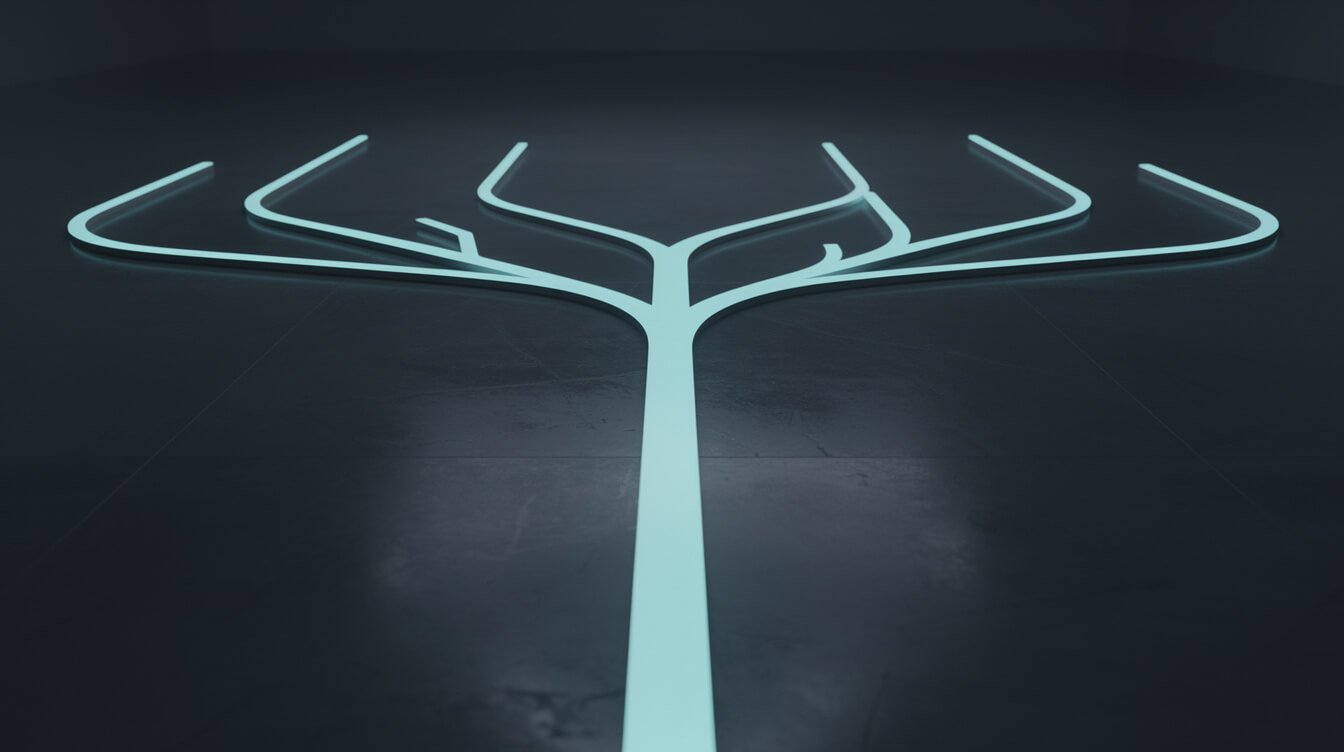 A glowing path splitting into branches, standing in for choosing between loop tools
