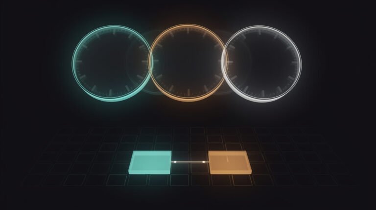 Three glowing glass clock dials in teal, amber and white above a calendar grid with two neighbouring days lit, illustrating an AI agent timezone mismatch