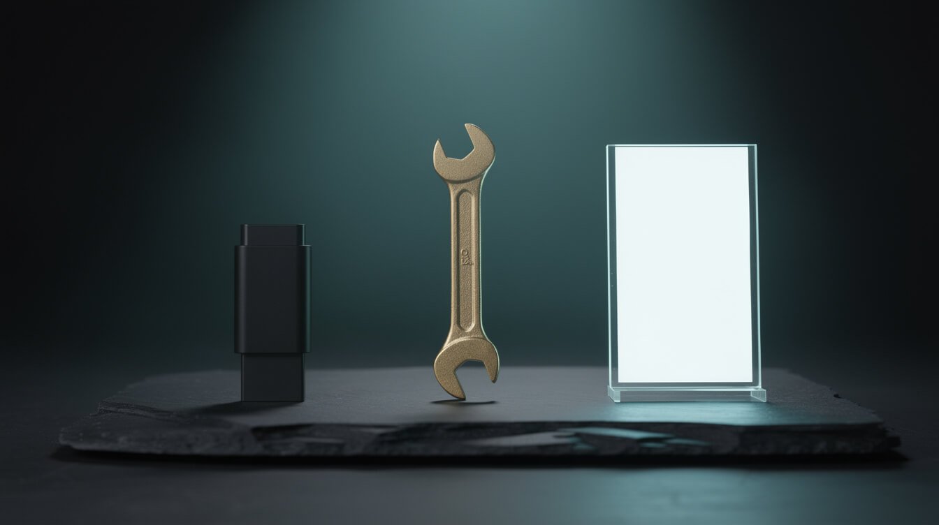 MCP apps vs MCP servers vs MCP tools, three objects on one plinth