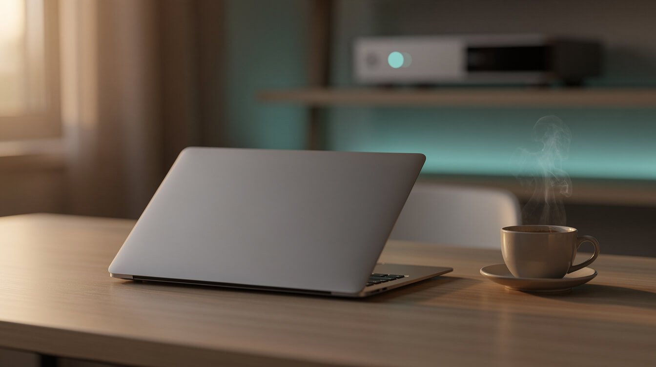A quiet home server running at dawn while the operator is away